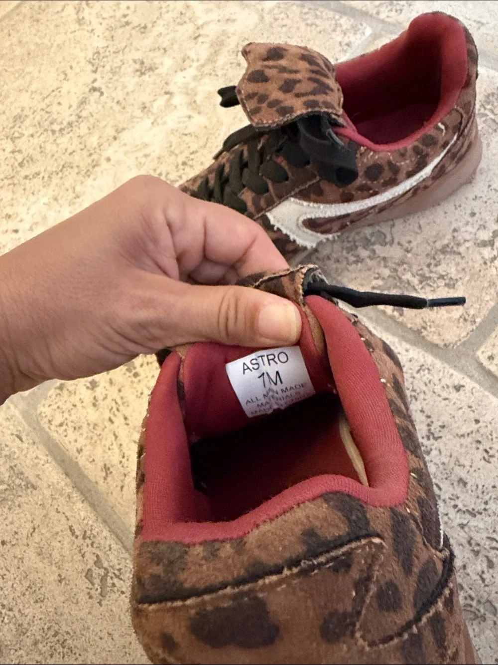 Kids Leopard Print Velcro Sneakers in Brown with Red Lining